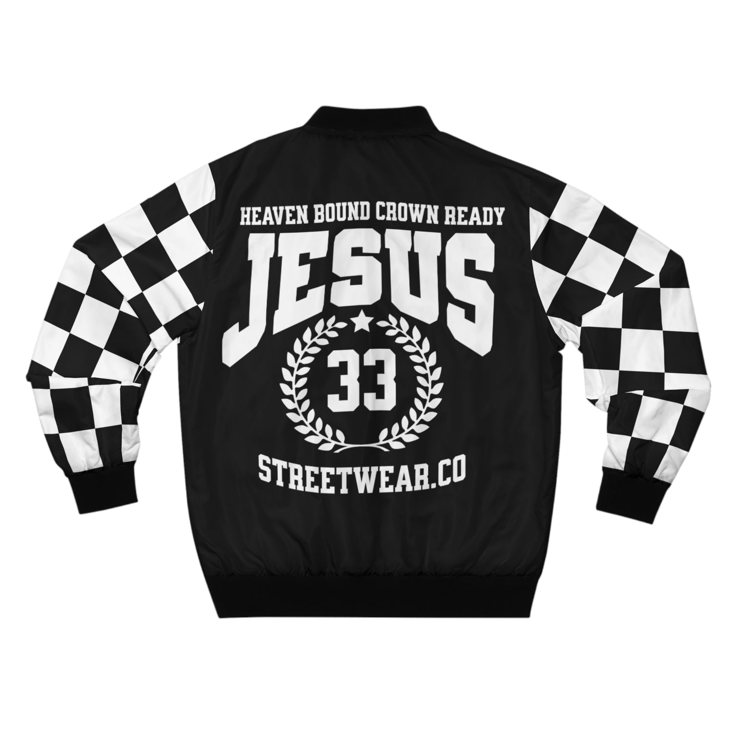 Heaven Bound Bomber Jacket Checker Pattern