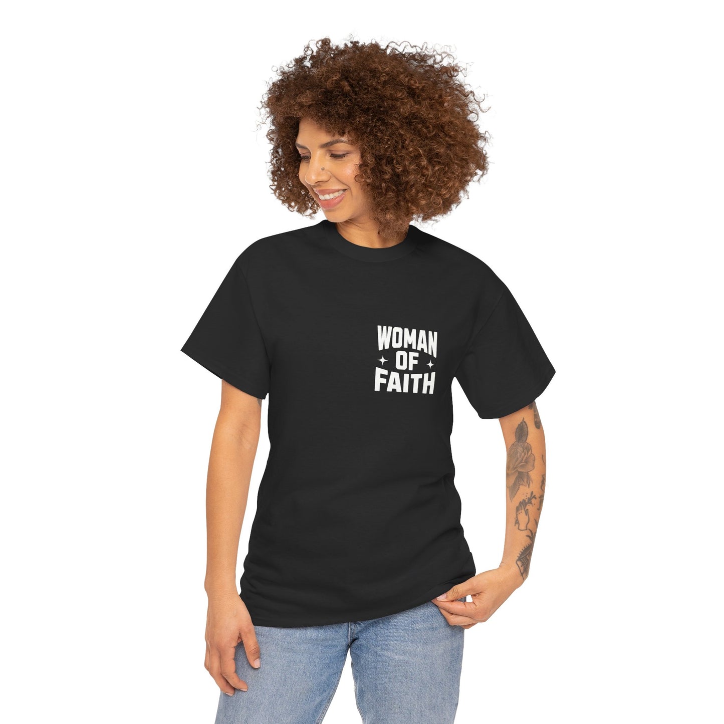 WOMAN OF FAITH-TEE (BLACK/WHITE)