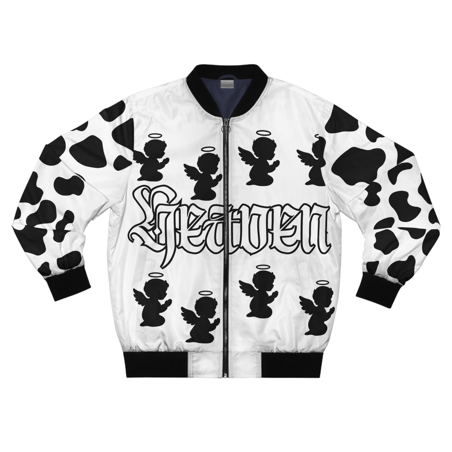 Heaven Bound Bomber Jacket — Black & White Angel Cherub