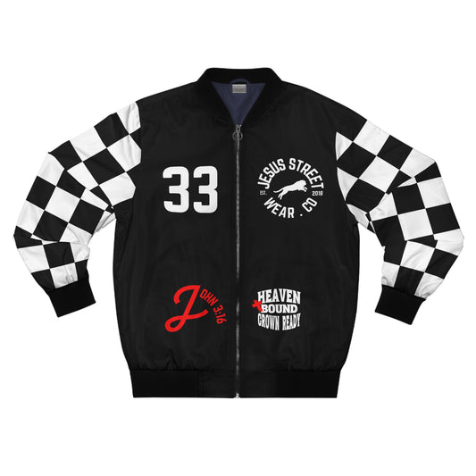 Heaven Bound  Bomber Jacket Checker Pattern