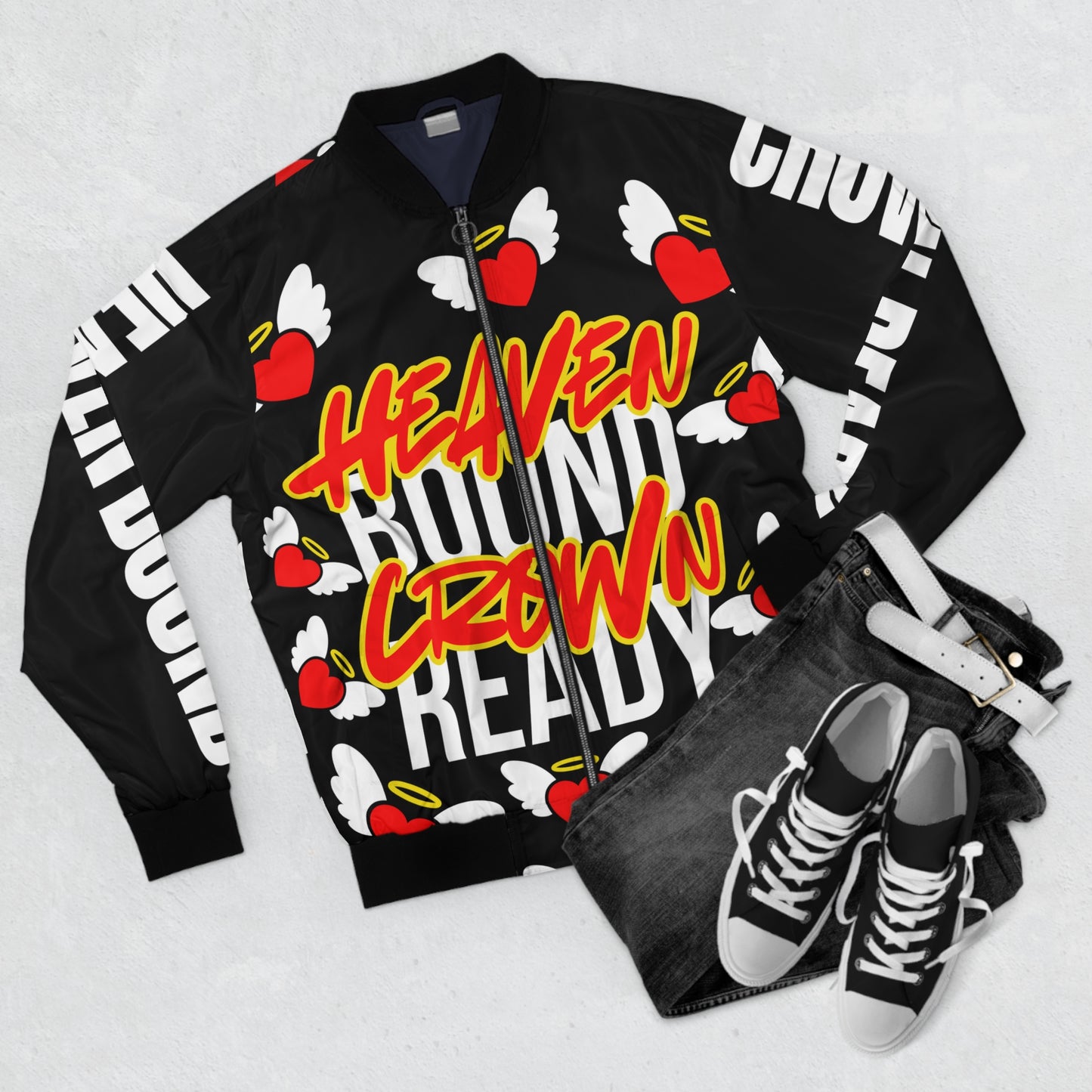 Heaven Bound  Bomber Jacket — Winged Heart All-Over Print